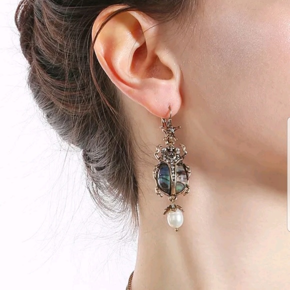 Beetle Star Show Stopper Abalone Crystal Earrings - Picture 2 of 5